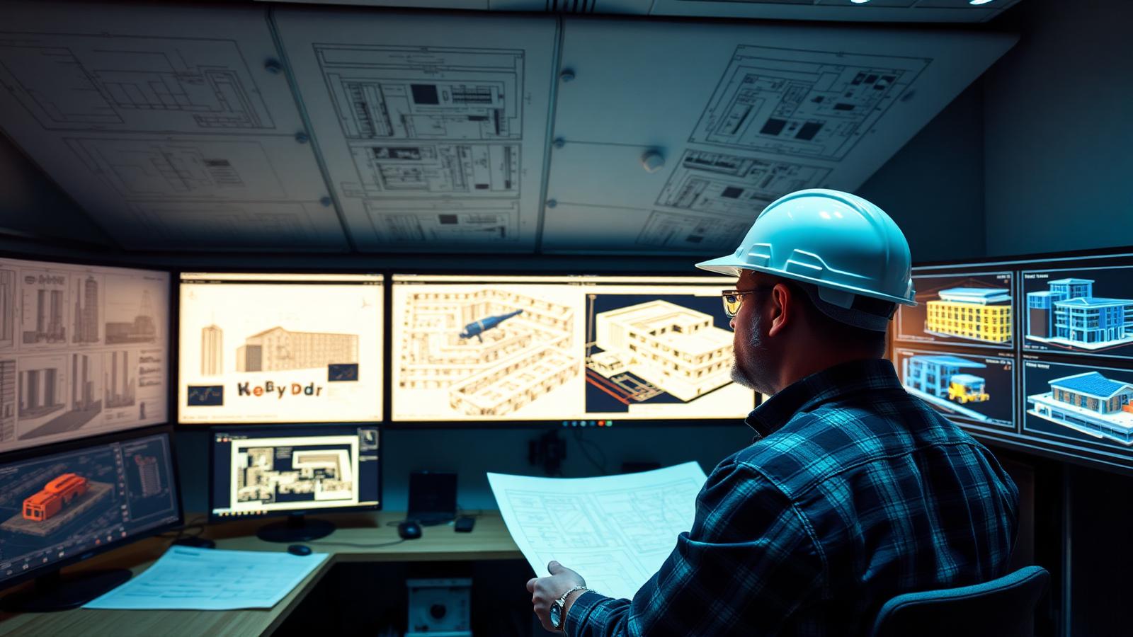 Commercial HVAC design-build engineers reviewing a BIM model