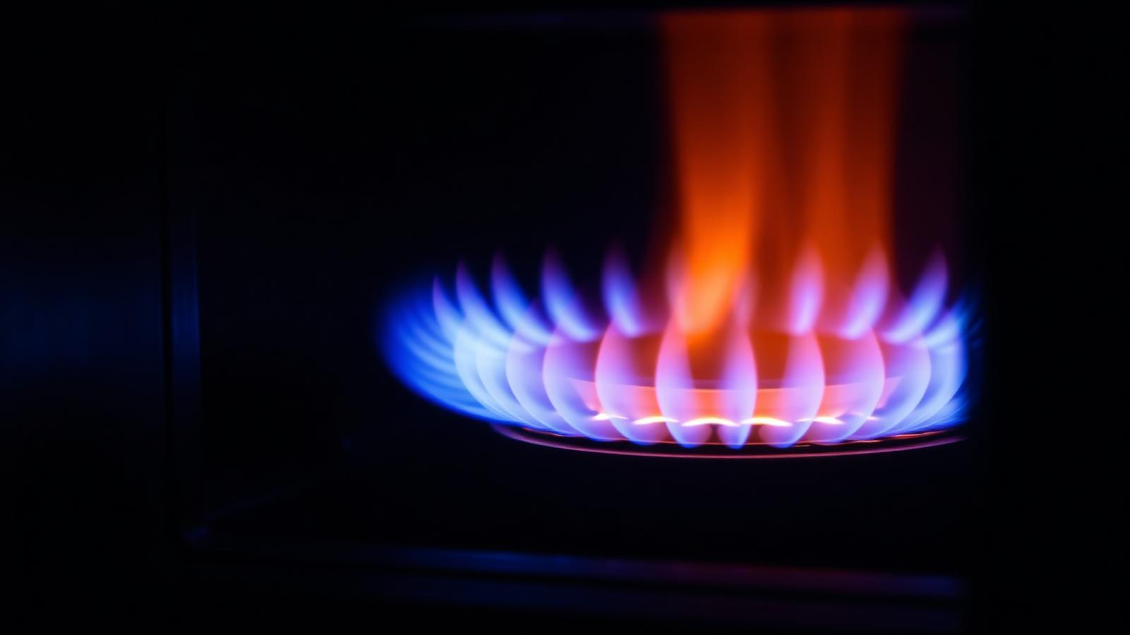 Clean blue flame inside a modern high-efficiency furnace burner